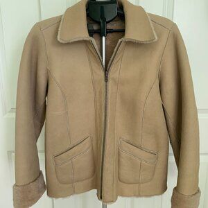Isabella Bird Womens Sz M Shearling Coat Zip Up Tan Cream Pockets Reversible